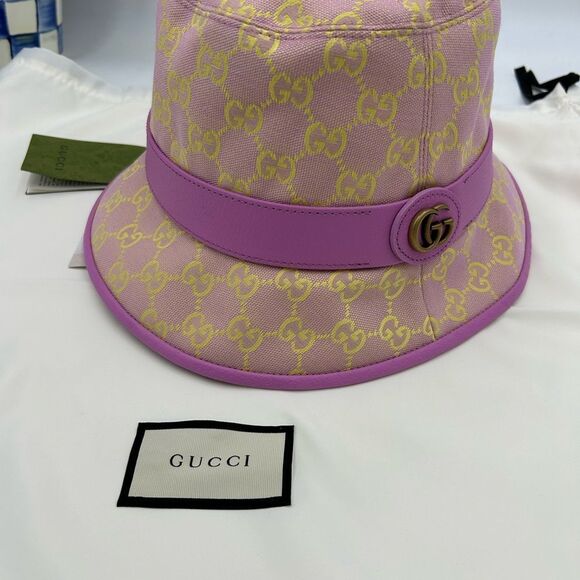 Women's Gucci GG canvas/leather bucket, hat, size XL made in Italy - Picture 2 of 12